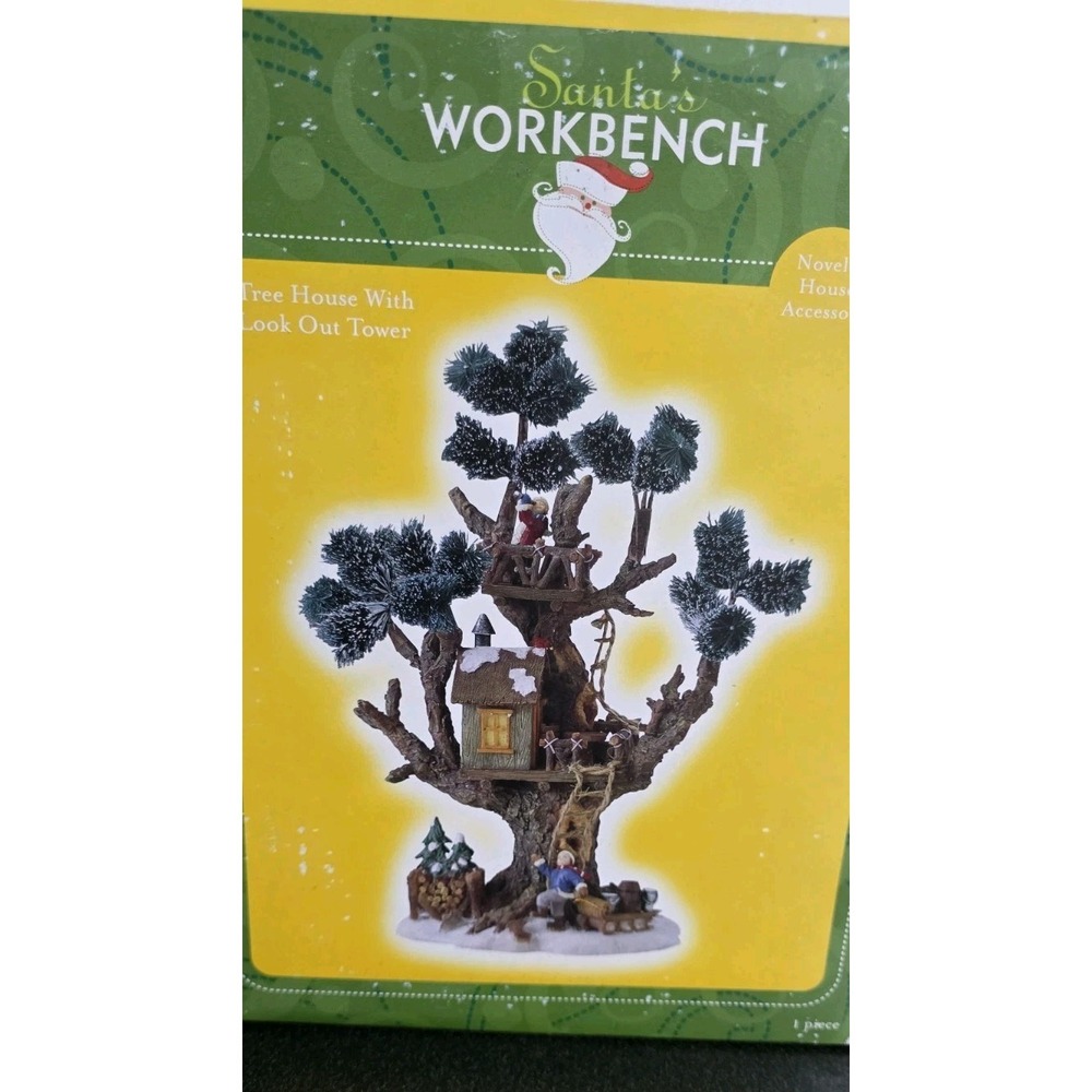 Vintage Santa's Workbench 2002 Tree House Lookout Christmas Village Decor Resin